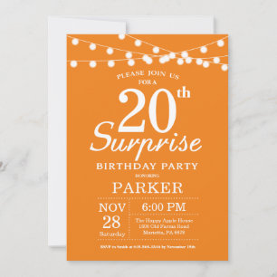 Überraschungseinladung zum 20. Geburtstag Orange Einladung