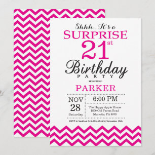 Überraschungseinladung zum 21. Geburtstag Hot Pink Einladung