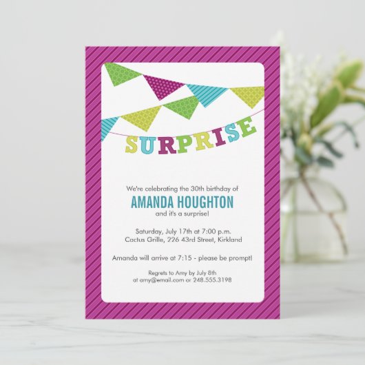 Überraschungsfahnen Überraschende Party Einladung (Stehend Vorderseite)