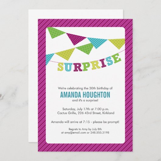 Überraschungsfahnen Überraschende Party Einladung (Vorne/Hinten)