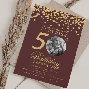 Überraschungsfoto 50. Geburtstag Gold Konfetti Bur Einladung