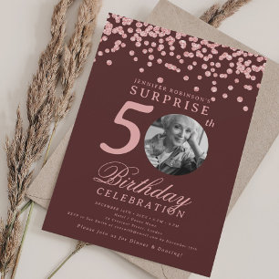 Überraschungsfoto 50. Geburtstag Rose Gold Burgund Einladung