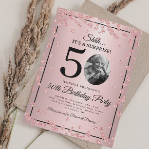 Überraschungsfoto 50. Geburtstag Rose Gold Glamour Einladung