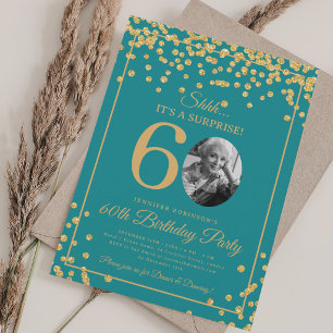 Überraschungsfoto 60. Geburtstag Gold Konfetti Tür Einladung