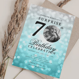 Überraschungsfoto 70. Geburtstag Türkis Silber Bok Einladung