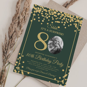 Überraschungsfoto 80. Geburtstag Gold Konfetti Grü Einladung