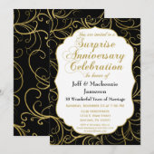 Überraschungsjubiläum Einladung Black Gold Swirl (Vorne/Hinten)