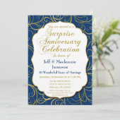 Überraschungsjubiläum Einladung Navy Gold Swirl (Stehend Vorderseite)