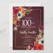ÜBERRASCHUNGSPARTY 100. Burgunder Herbstblumen Einladung (Vorderseite)