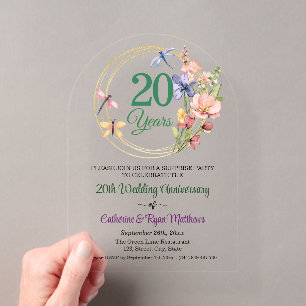 Überraschungsparty 20. Hochzeitstag Floral Acryleinladungen