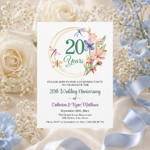 Überraschungsparty 20. Hochzeitstag Floral Einladung