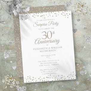 Überraschungsparty 30. Hochzeitstag Herzen Konfett Ankündigungspostkarte