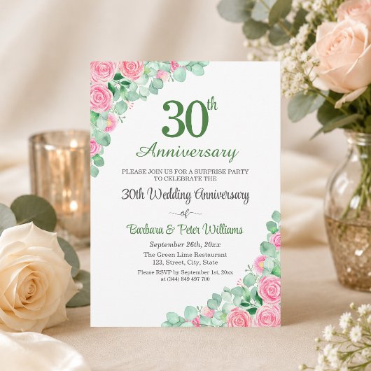 Überraschungsparty 30. Hochzeitstag Rosen Einladung