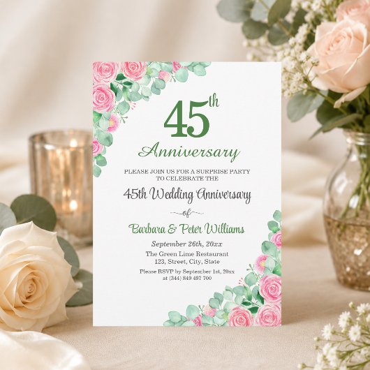 Überraschungsparty 45. Hochzeitstag Rosen Einladung
