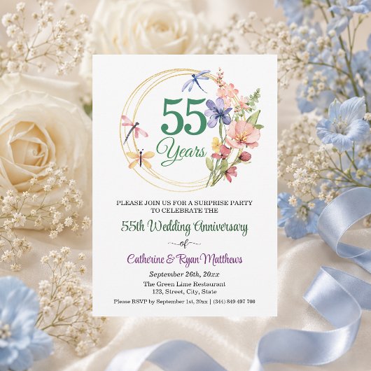 Überraschungsparty 55. Hochzeitstag Blumen Einladung