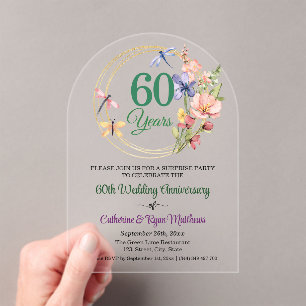 Überraschungsparty 60. Hochzeitstag Blumen Acryleinladungen