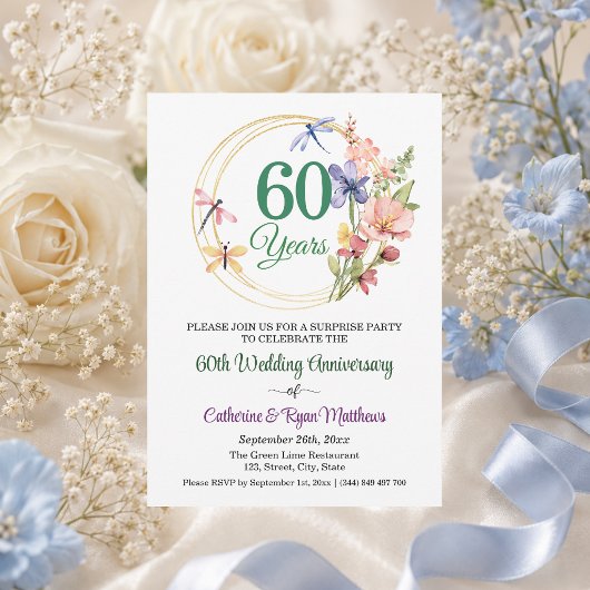 Überraschungsparty 60. Hochzeitstag Blumen Einladung