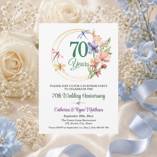 Überraschungsparty 70. Hochzeitstag Blumen Einladung