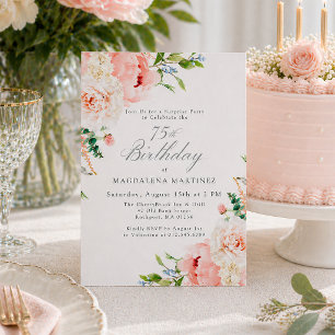 Überraschungsparty 75. Geburtstag Feminine Rosa Bl Einladung