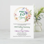 Überraschungsparty 75. Hochzeitstag Blumen Einladung (Stehend Vorderseite)