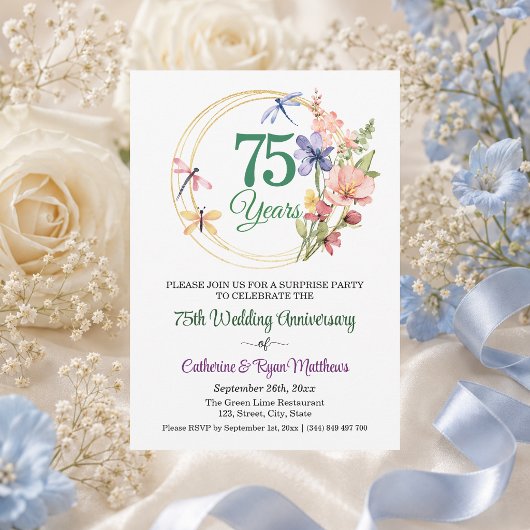 Überraschungsparty 75. Hochzeitstag Blumen Einladung