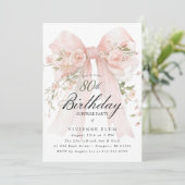 Überraschungsparty 80. Geburtstag Elegante rosa Bl Einladung (Stehend Vorderseite)