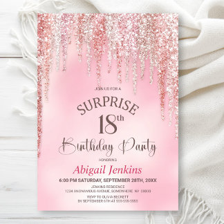 Überraschungsparty zum 18. Geburtstag mit rosa Gli Einladung