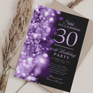 Überraschungsparty zum 30. Geburtstag mit lila Gla Einladung