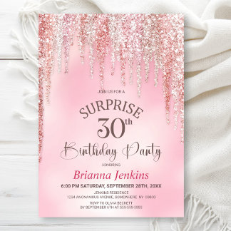 Überraschungsparty zum 30. Geburtstag mit rosa Gli Einladung