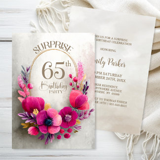 Überraschungsparty zum 65. Geburtstag mit rosa Blu Einladung
