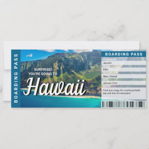 Überraschungsreise nach Hawaii Bordkarte Ticket Ka Einladung