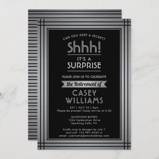 Überraschungsruhestand Party Elegantes Schwarzes S Einladung (Vorne/Hinten)