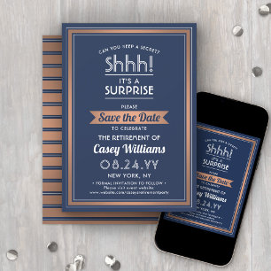 Überraschungsruhestand Party Navy Blue White & Cop Save The Date
