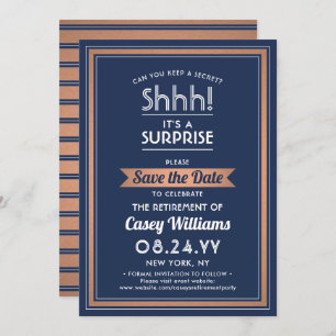 Überraschungsruhestand Party Navy Blue White & Cop Save The Date