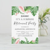 Überraschungsruhestand Party Tropische Palme Einladung (Stehend Vorderseite)