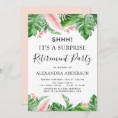 Überraschungsruhestand Party Tropische Palme Einladung (Vorne/Hinten)