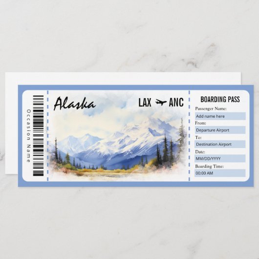 Überraschungszertifikat Alaska Boarding Pass Einladung (Vorne/Hinten)