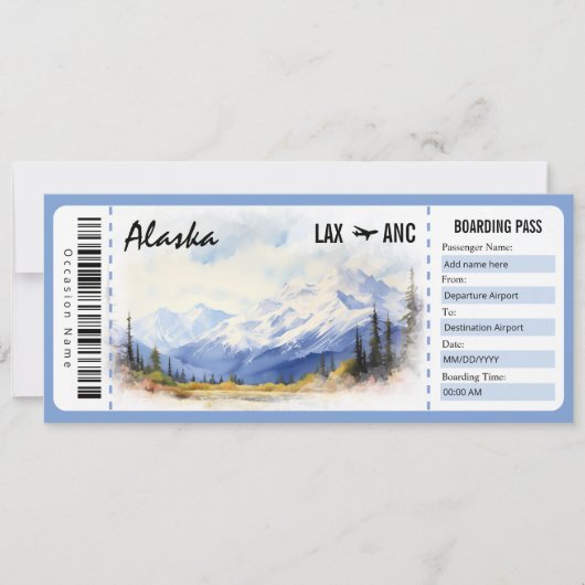 Überraschungszertifikat Alaska Boarding Pass Einladung (Vorderseite)