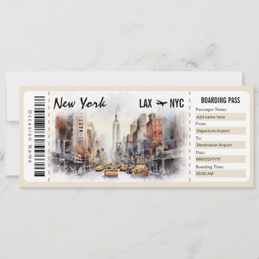 Überraschungszertifikat für New York Boarding Pass Einladung (Vorderseite)
