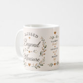 Überreich gesegnet | Inspirierende Kaffeetasse (Vorderseite Links)
