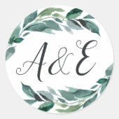 Überreiches Foliage Wedding Monogram Runder Aufkleber (Vorderseite)