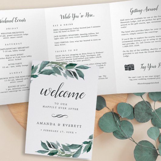 Überreichlich Foliage Wedding Welcome Letter Itine Dreifach-gefaltete Programmkarte