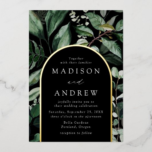 Überreichlich Grüne Schwarze Rahmen Hochzeit Folieneinladung (Vorderseite)