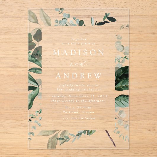 Überreichlich Grünrahmen Hochzeit Acryleinladungen (Vorderseite)