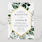 Überreichliche Greenery Gold Frame Wedding Folieneinladung (Vorderseite)