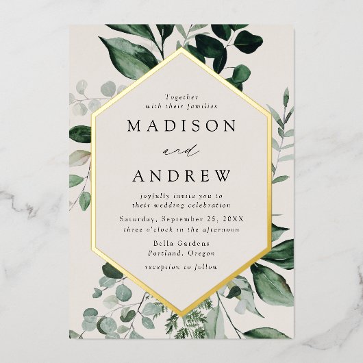 Überreichliche Hochzeitsfeiern mit Grüncreme und G Folieneinladung (Vorderseite)