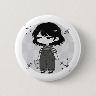 Überreizte ästhetische Chibi-Mädchen-Illustration Button