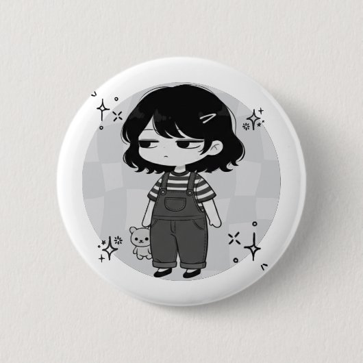 Überreizte ästhetische Chibi-Mädchen-Illustration Button (Vorderseite)