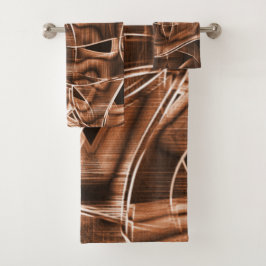 Überschneidende Kurven in Bandformen, braunes Reli Badhandtuch Set