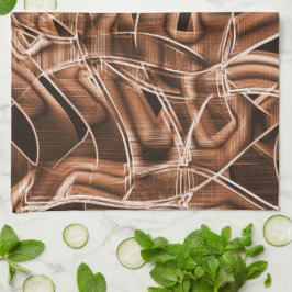 Überschneidende Kurven in Bandformen, braunes Reli Geschirrtuch